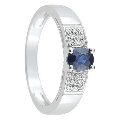 750/1000 White Gold Side-Stone Ring 0.048 ct Diamonds and 0.47 ct Sapphire - Joelli