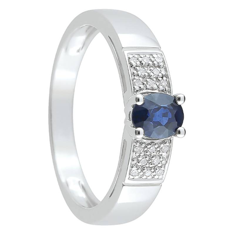 750/1000 White Gold Side-Stone Ring 0.048 ct Diamonds and 0.47 ct Sapphire - Joelli