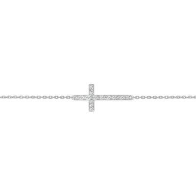 750/1000 White Gold & Diamond Cross Bracelet, Adjustable Length 15 cm to 16 cm - Joelli