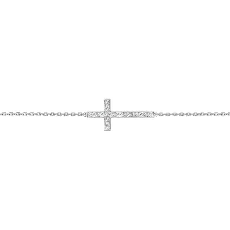 750/1000 White Gold & Diamond Cross Bracelet, Adjustable Length 15 cm to 16 cm - Joelli