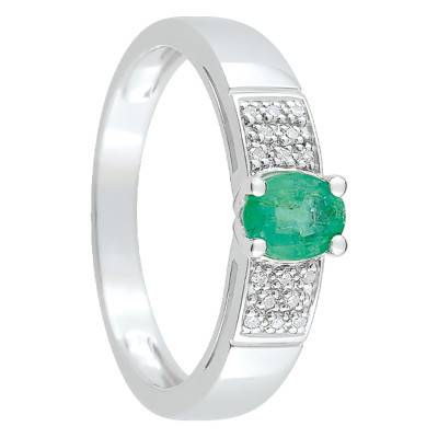 18K White Gold Ring with 0.048 ct Diamonds and 0.35 ct Emerald - Joelli