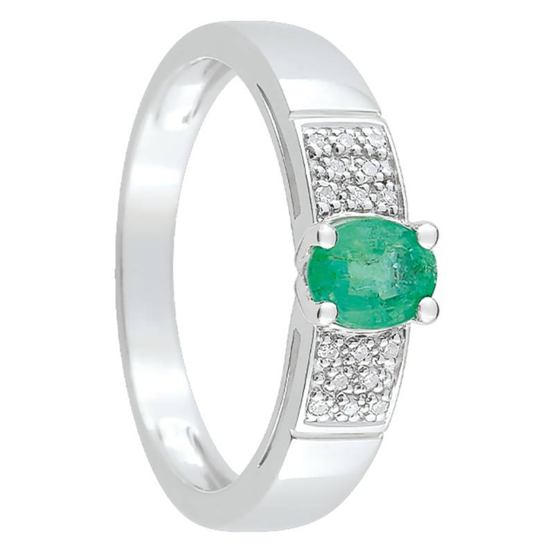 18K White Gold Ring with 0.048 ct Diamonds and 0.35 ct Emerald - Joelli