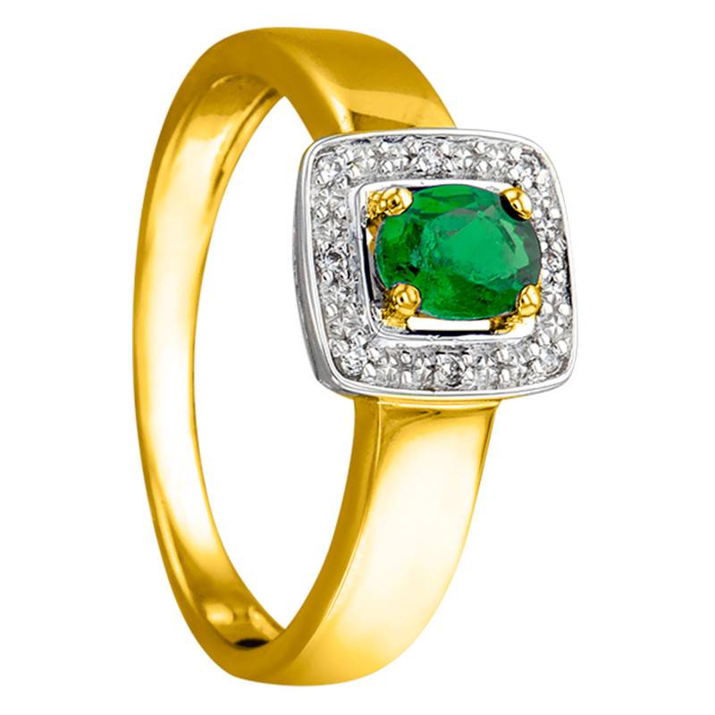 Emerald 0.33 ct and Diamond Halo 0.024 ct Two-Tone 750/1000 Gold Solitaire Ring - Joelli