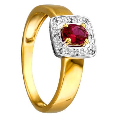 Two-Tone 750/1000 Gold Ruby 0,475 ct Solitaire Ring with 0,024 ct Diamond Halo - Joelli