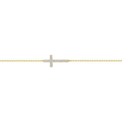750 Yellow Gold & Diamond Cross Bracelet, Length 15 cm to 18 cm - Joelli