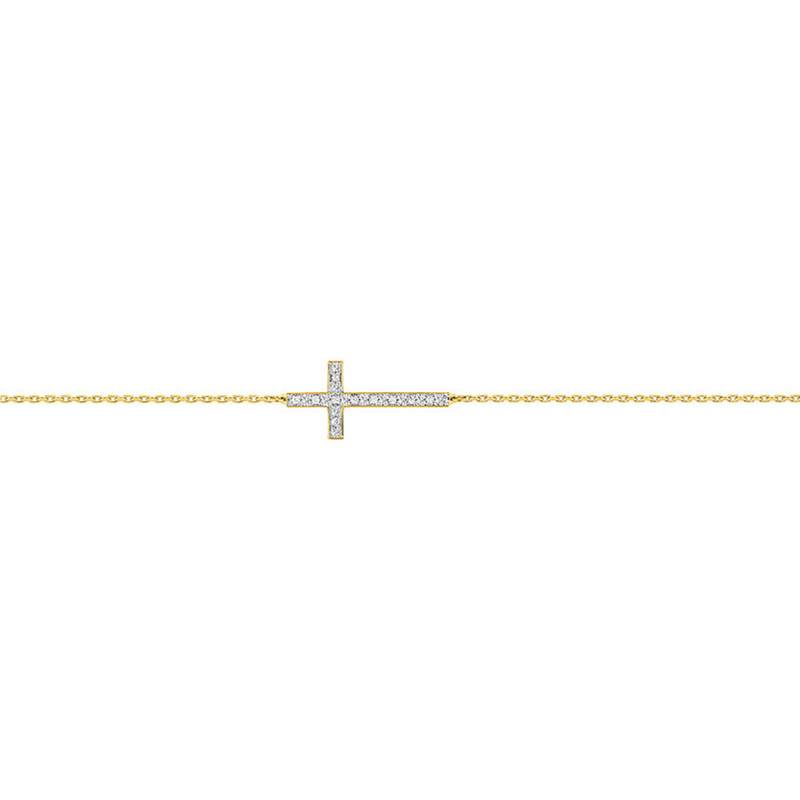 750 Yellow Gold & Diamond Cross Bracelet, Length 15 cm to 18 cm - Joelli
