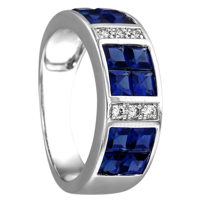750/1000 White Gold Ring with 0.09 ct Diamonds and 2.46 ct Sapphires, Width 7.30 mm - Joelli