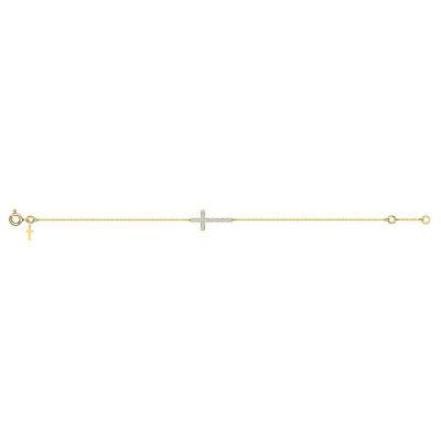 750 Yellow Gold & Diamond Cross Bracelet, Length 15 cm to 18 cm - Joelli