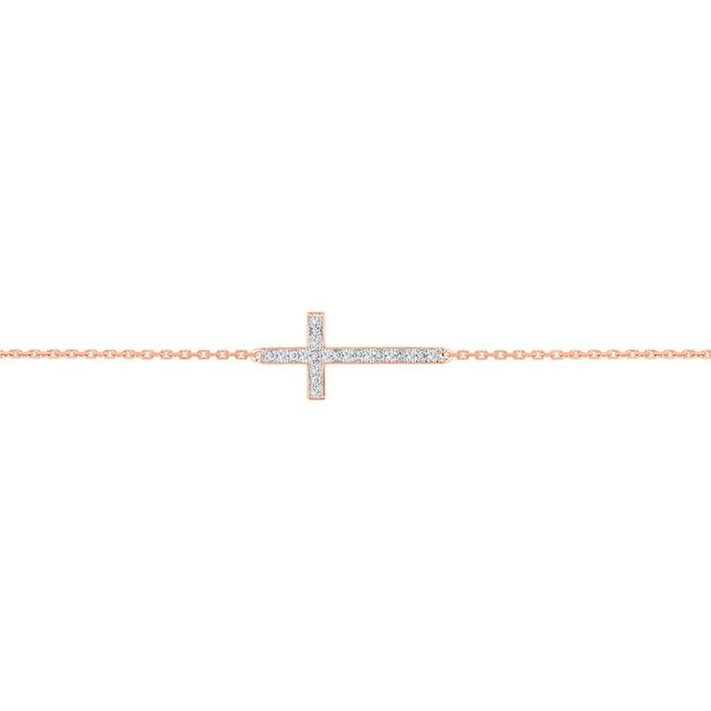 Rose Gold 750/1000 Diamond Cross Bracelet, 16 cm to 18 cm - Joelli