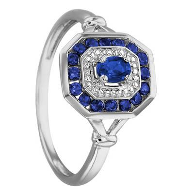 Engagement Ring Sapphires 0.48 ct Art Déco in 750 White Gold - Joelli