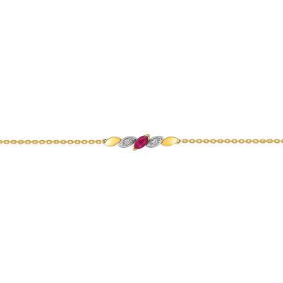 750/1000 Two-Tone Gold Diamond & Ruby Bracelet, Adjustable Length 16.5 cm to 18 cm - Joelli