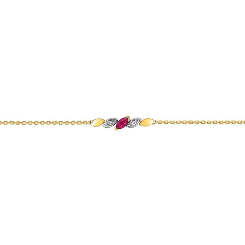 750/1000 Two-Tone Gold Diamond & Ruby Bracelet, Adjustable Length 16.5 cm to 18 cm - Joelli