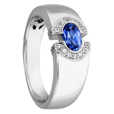 Bague Oeil de Lune Or Blanc 750, Saphir 0,70 ct, Diamants 0,104 ct - Joelli