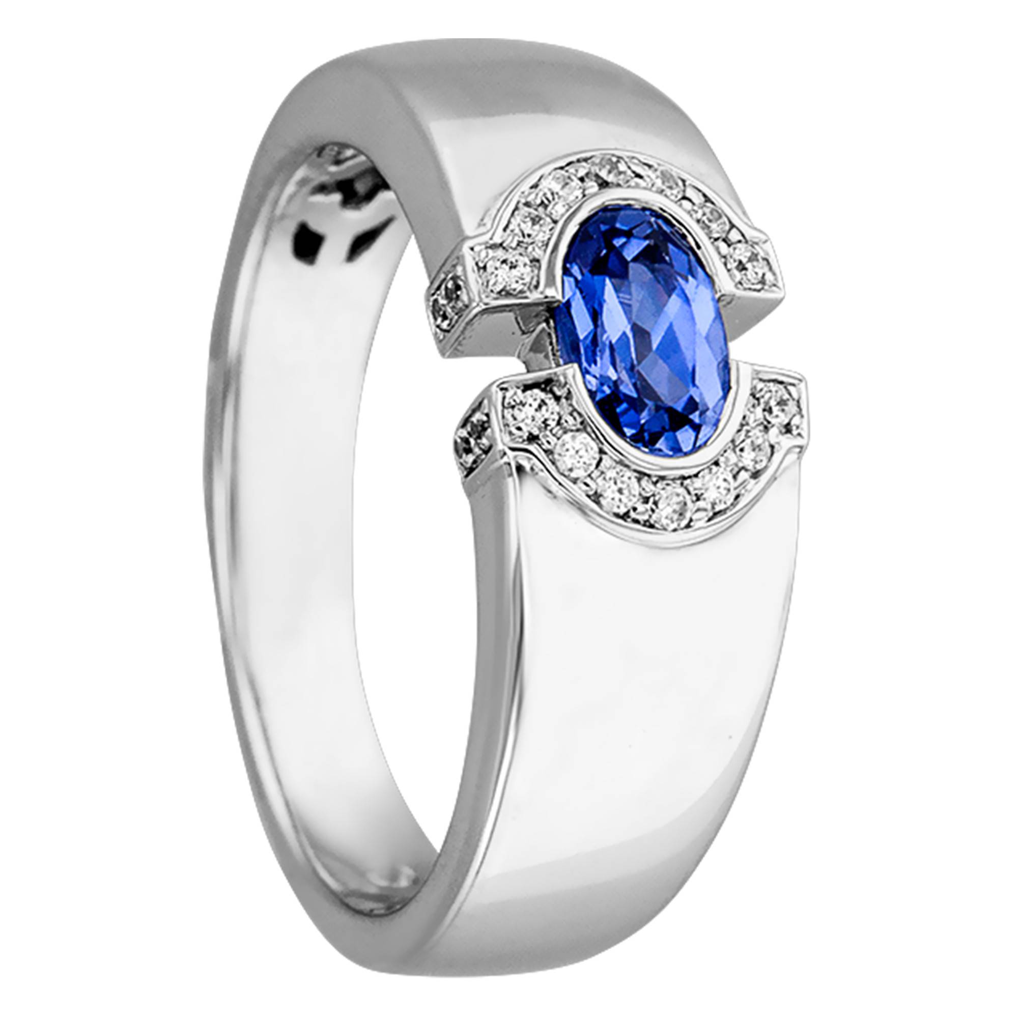 Bague Oeil de Lune or blanc, saphir diamant Joelli Ocarat