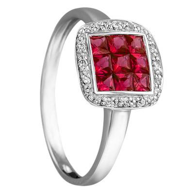 Bague Hygie Or Blanc 750, Rubis 0,65 ct, Diamants 0,068 ct - Joelli