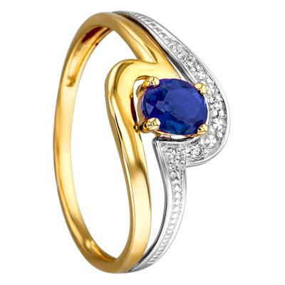 750 Two-Tone Gold Side-Stone Ring with 0.015 ct Diamonds & 0.46 ct Sapphire - Joelli