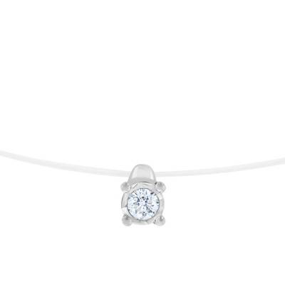 Collier Fil Nylon, Diamant & Or Blanc 750, Longueur 42 cm - Joelli
