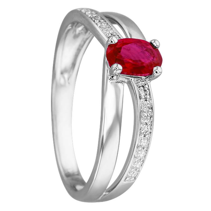 750/1000 White Gold Diamond 0.02 ct & Ruby 0.62 ct Accompanied Solitaire Ring - Joelli