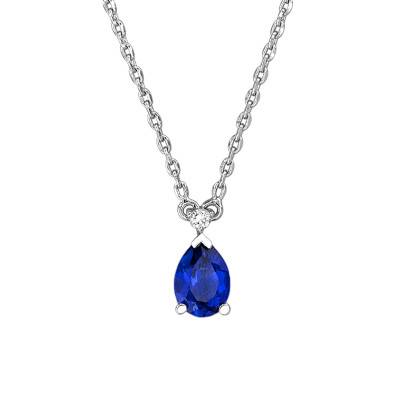 Goutte Bleue 750/1000 White Gold Diamond and Sapphire Necklace, 42 cm - Joelli