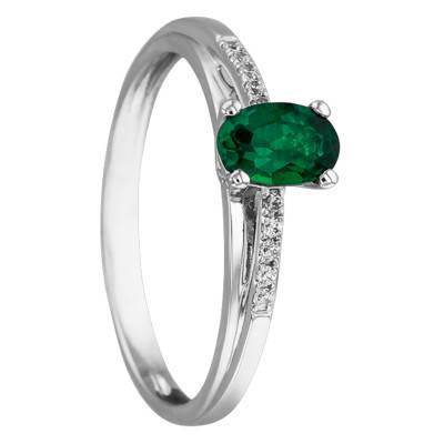 Bague Halié Or Blanc 750, Emeraude 0,46 ct, Diamants 0,05 ct - Joelli