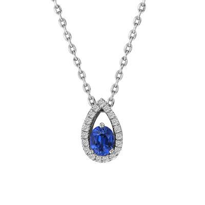 Collier Bleu Or Blanc 750 & Diamants, Longueur 42 cm - Joelli