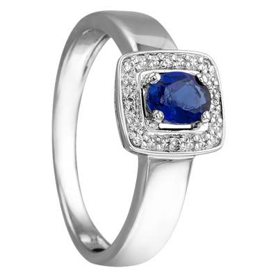 750/1000 White Gold Sapphire 0.475 ct and Diamond Halo 0.024 ct Ring - Joelli