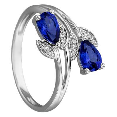 Tulip 750/1000 White Gold & Diamonds 0,04 ct and Sapphires 1 ct Engagement Ring - Joelli