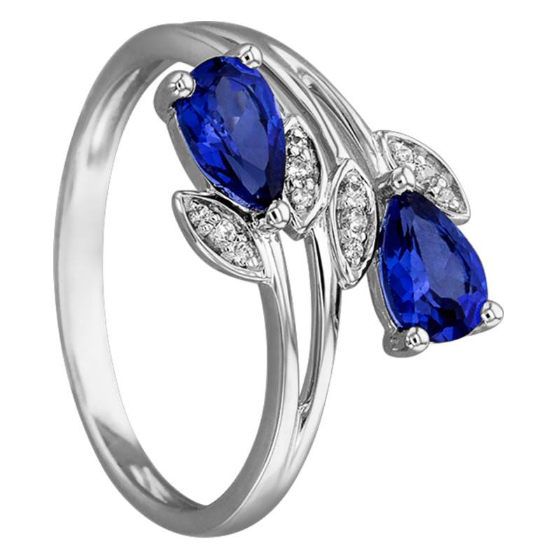 Tulip 750/1000 White Gold & Diamonds 0,04 ct and Sapphires 1 ct Engagement Ring - Joelli