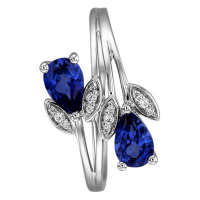 Tulip 750/1000 White Gold & Diamonds 0,04 ct and Sapphires 1 ct Engagement Ring - Joelli