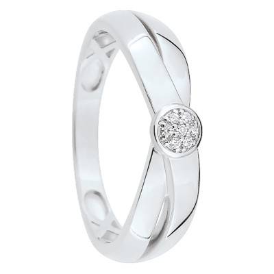 750/1000 White Gold Diamond Engagement Ring, Crossover Bands - Joelli