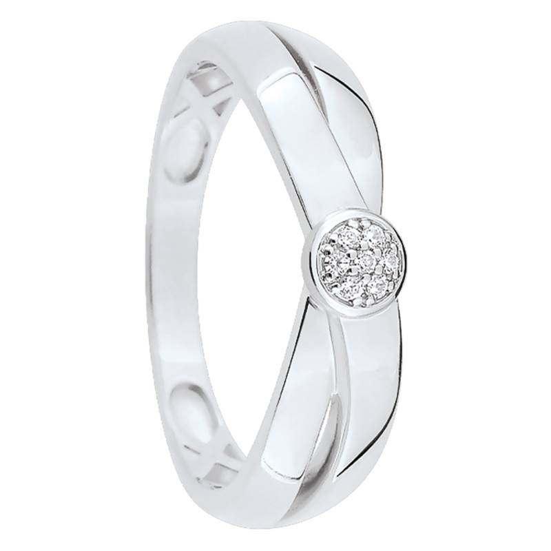 750/1000 White Gold Diamond Engagement Ring, Crossover Bands - Joelli