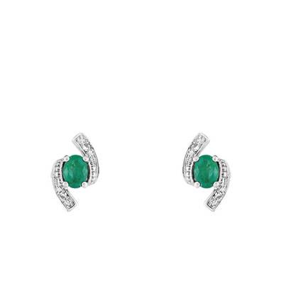 Boucles d'oreilles Spires Or Blanc 750 Emeraude & Diamant - Joelli