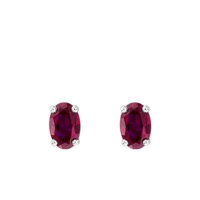 Boucles d'oreilles Or Blanc 750, rubis ovale - Joelli