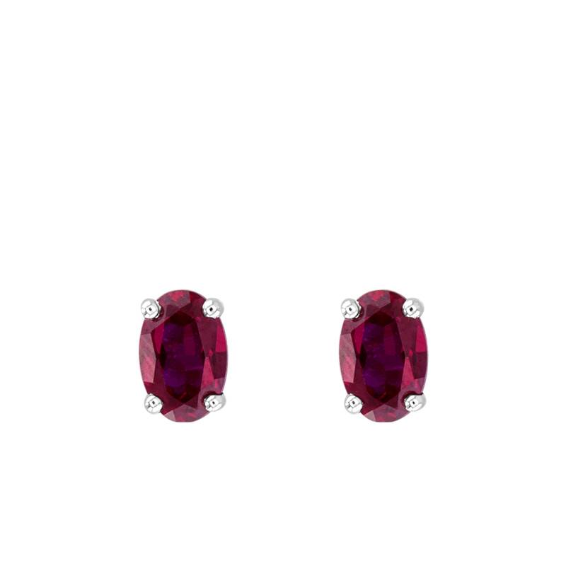 750/1000 White Gold Oval Ruby Stud Earrings - Joelli