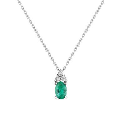 Collier Or Blanc 750 émeraude & diamants, Longueur 45 cm - Joelli
