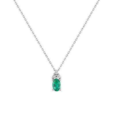 Collier Or Blanc 750 émeraude & diamants, Longueur 45 cm - Joelli