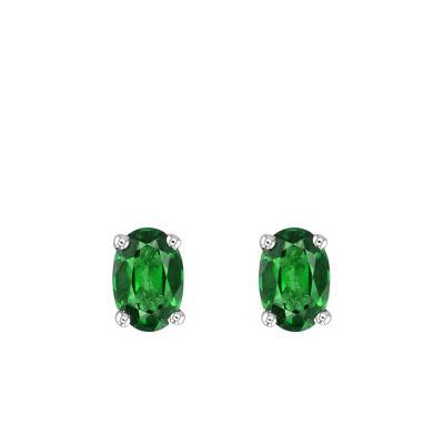 18K White Gold & Oval Emerald Stud Earrings - Joelli