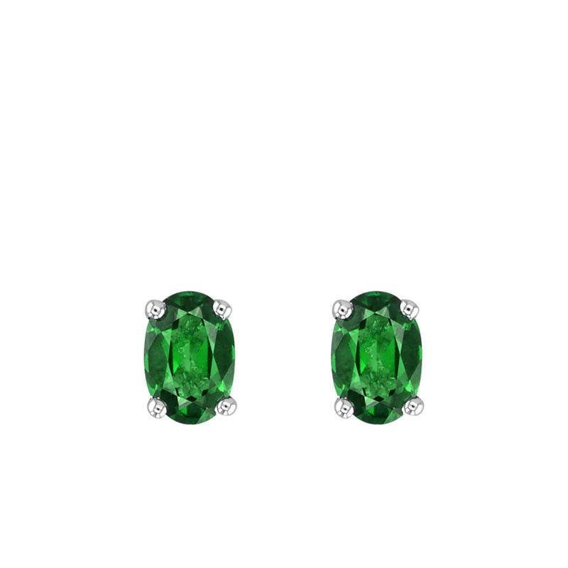18K White Gold & Oval Emerald Stud Earrings - Joelli