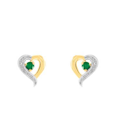 Heart Stud Earrings in Two-Tone 750 Gold & Emerald - Joelli
