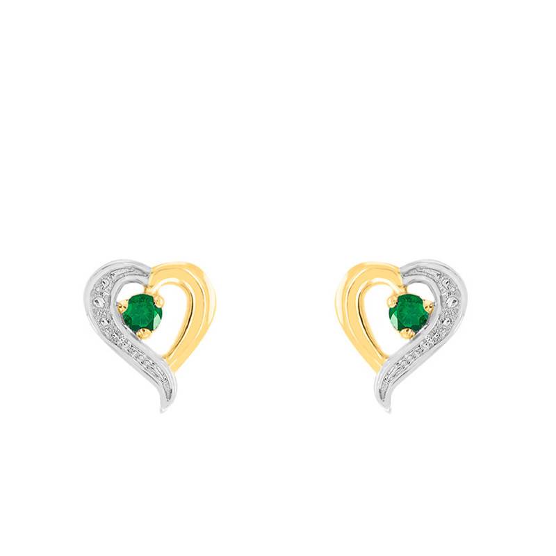 Heart Stud Earrings in Two-Tone 750 Gold & Emerald - Joelli