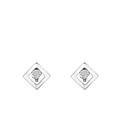 Puces d'Oreilles Or Blanc 750, Losange Diamants - Joelli