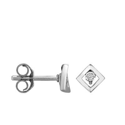 Puces d'Oreilles Or Blanc 750, Losange Diamants - Joelli