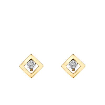 Two-Tone 750/1000 Gold Diamond Rhombus Stud Earrings - Joelli