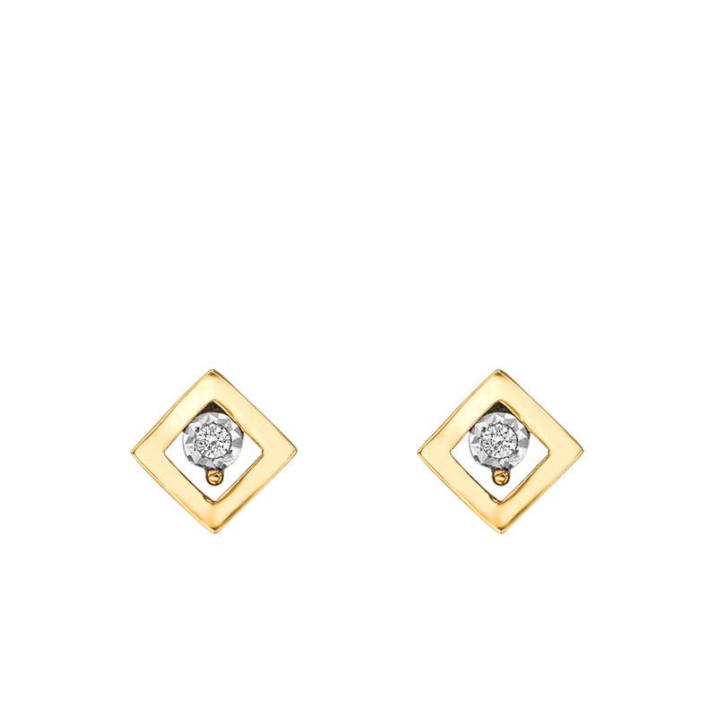 Two-Tone 750/1000 Gold Diamond Rhombus Stud Earrings - Joelli