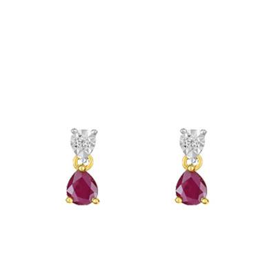 Clous d'oreilles 2 Ors 750 Rubis & Diamant - Joelli
