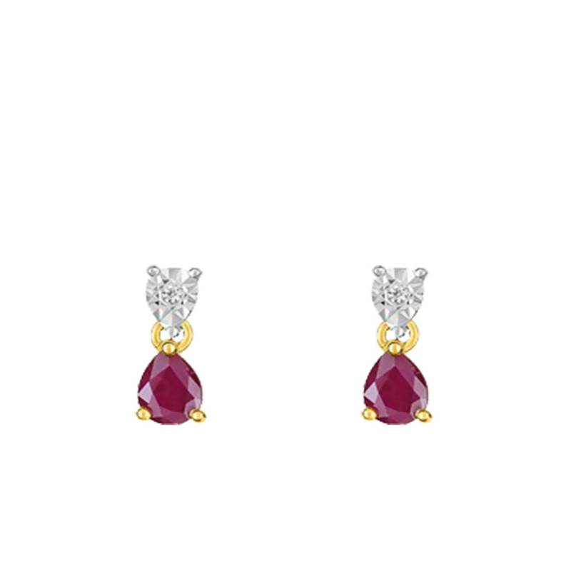 Two-Tone 750/1000 Gold Stud Earrings with Diamond & Ruby - Joelli