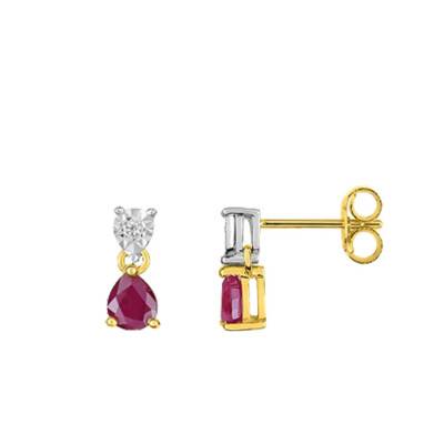 Clous d'oreilles 2 Ors 750 Rubis & Diamant - Joelli