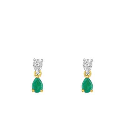 750/1000 Two-Tone Gold Diamond & Emerald Stud Earrings - Joelli