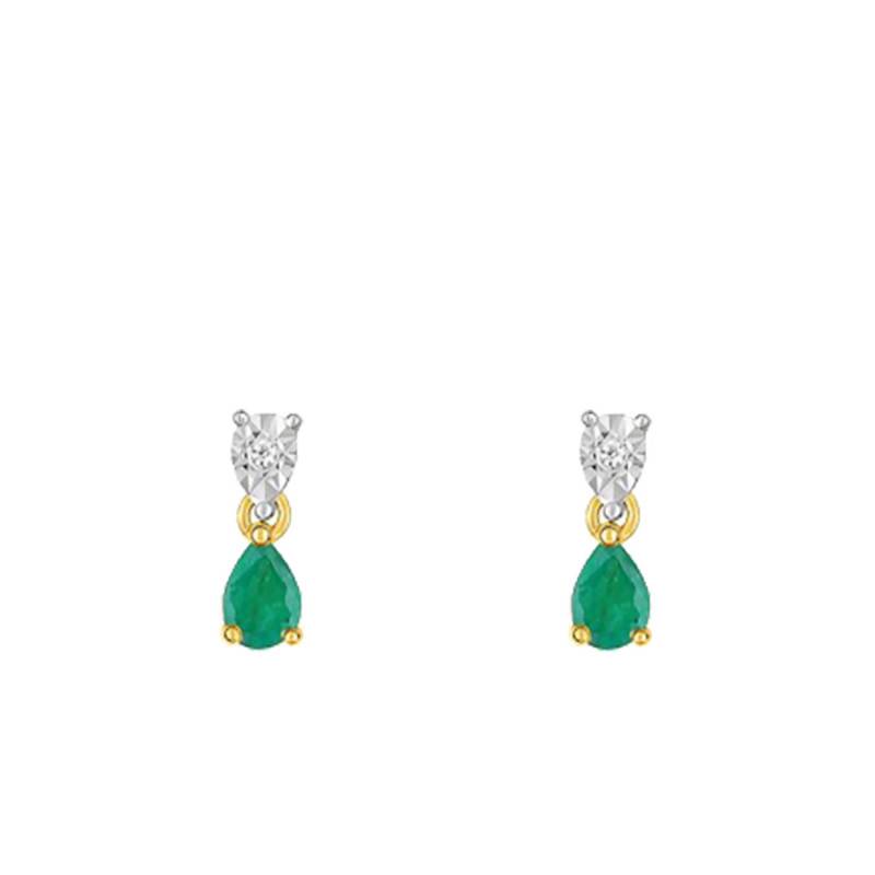 750/1000 Two-Tone Gold Diamond & Emerald Stud Earrings - Joelli