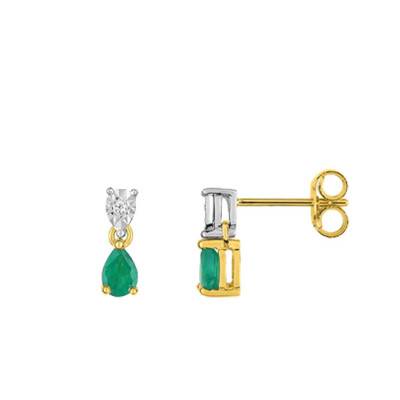 750/1000 Two-Tone Gold Diamond & Emerald Stud Earrings - Joelli